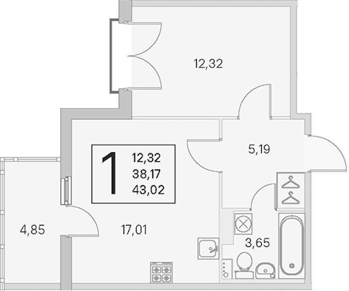 1-комнатная квартира 38.17 м², 4/4 эт., ЖК «Любоград в Стрельне»